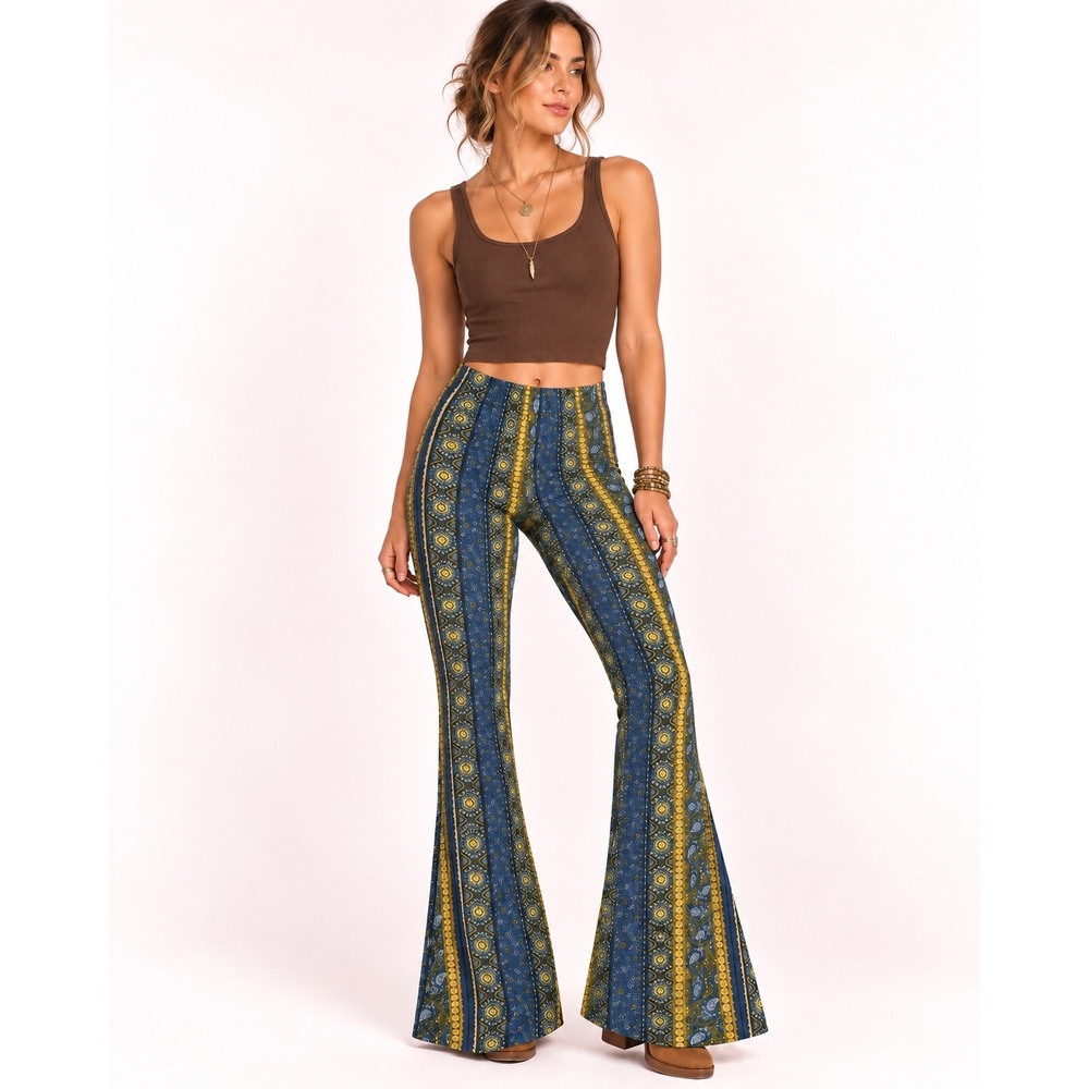 70s Boho Paisley Wide Leg Flare Pants